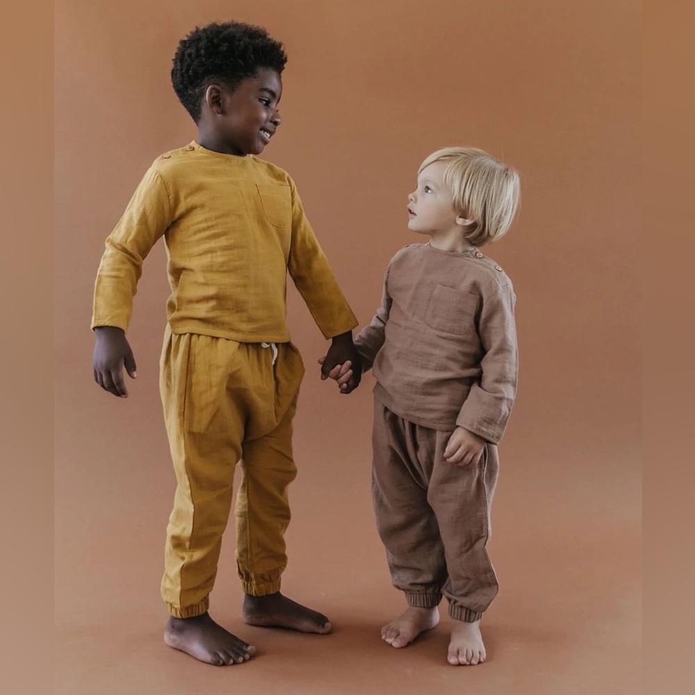 🦘 Fin & Vince organic cotton gauze pocket top + harem pants